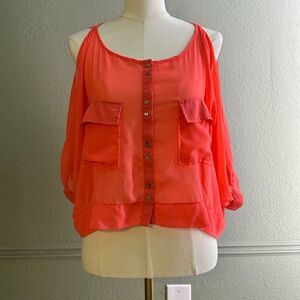 Double Zero Vibrant Coral Button-Down Blouse
